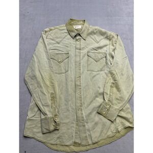 Ryan Michael Mens Western Snap Shirt Olive Green Whipstitch Long Sleeve Large